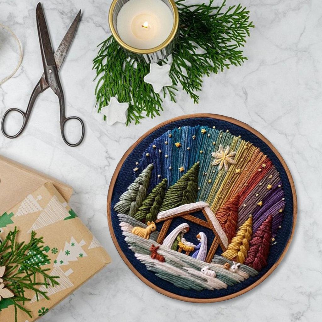 Stitch Holy Story Counted Stamped Embroidery Kit Cross Stitch Needlepoint Kit The Nativity Embroidery Kit for Adults Beginner