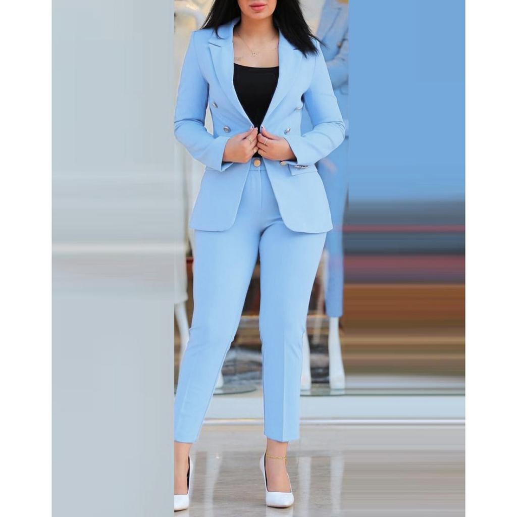 Women's Casual Stylish Two-Piece Suit Set - Elegant Office Blazer & Pants for Commuting, Modern Workwear