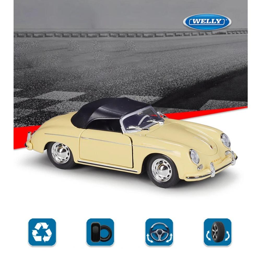 WELLY 1/24 Porsche 356A Speedster Classic Vintage Car Alloy Scale Car Model Diecast Metal Static Children Toy Car Vehicles Gifts