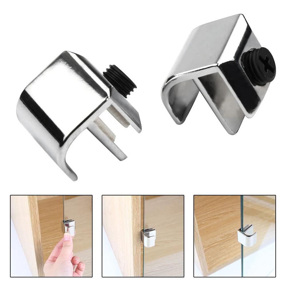 Glass Door Handle Showcase Cabinet Drawer Pull Knob No Drilling Glass Door Handle Clamp Clips Furniture Hardware For Glass 3-6mm