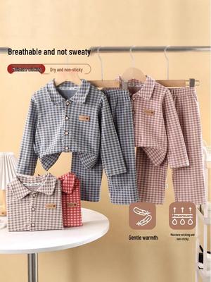 Neues Karomuster-Pyjama-Set für Kleinkinder und Kinder - Gebürstet, Langarm, Frühling/Herbst-Stil