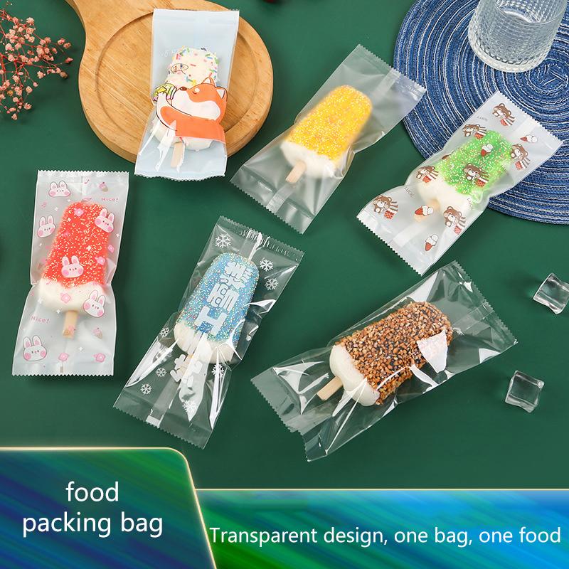 50Pcs Food Grade Ice Cream Bags Disposable Plastic Popsicle Protective Cover Storage Cartoon Ice Popsicle Packing Bag Diy