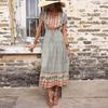 Vacation Print Green Slim Dress Women
