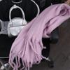 Windproof Long Wool Tassel Scarf Solid Color Cashmere Shawl Trendy Winter Cashmere Scarf  Women