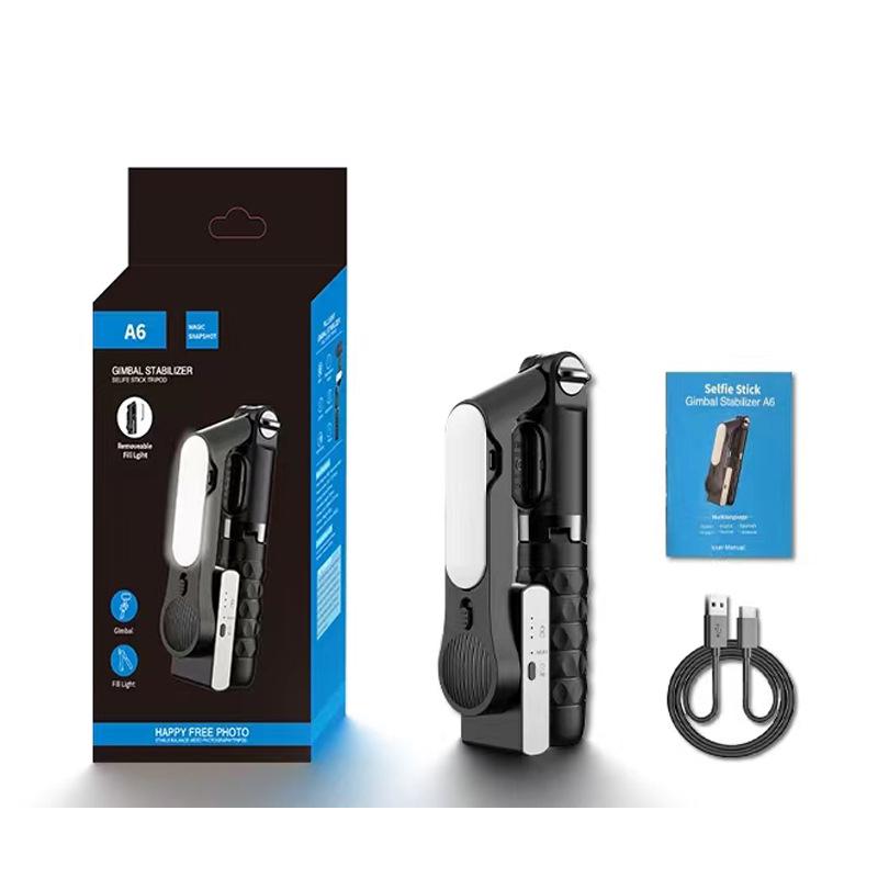 

A6 Phone Stabilizer: Single-Axis Gimbal with Fill Light & Bluetooth Selfie Stick for Travel Vlogging
