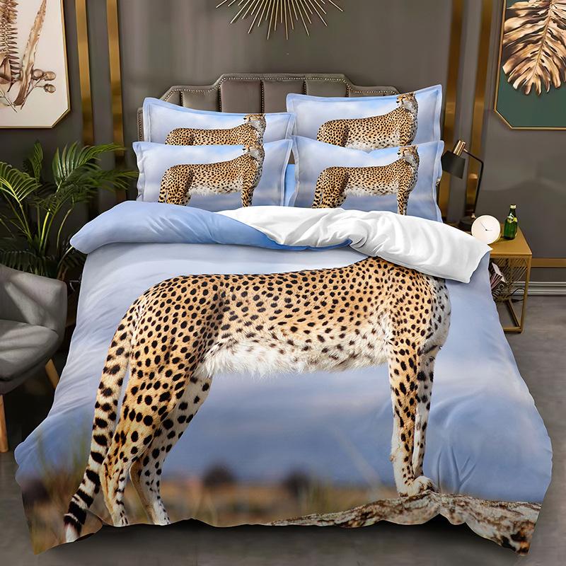 Mode 3D Dieren Beddengoed Set Gouden Luipaard Donzen Dekbedovertrek AU140 * 210 Volledige Maat Bedsprei Felle Beest Print met Rits Zachte Dekbedovertrek