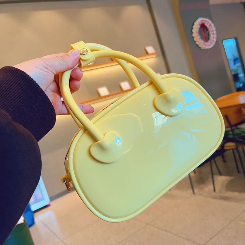 Damen Sommer Bonbonfarbe PVC Jelly Kleine Schultertasche Mode Henkeltasche Kette Reißverschluss Umhängetasche KTY