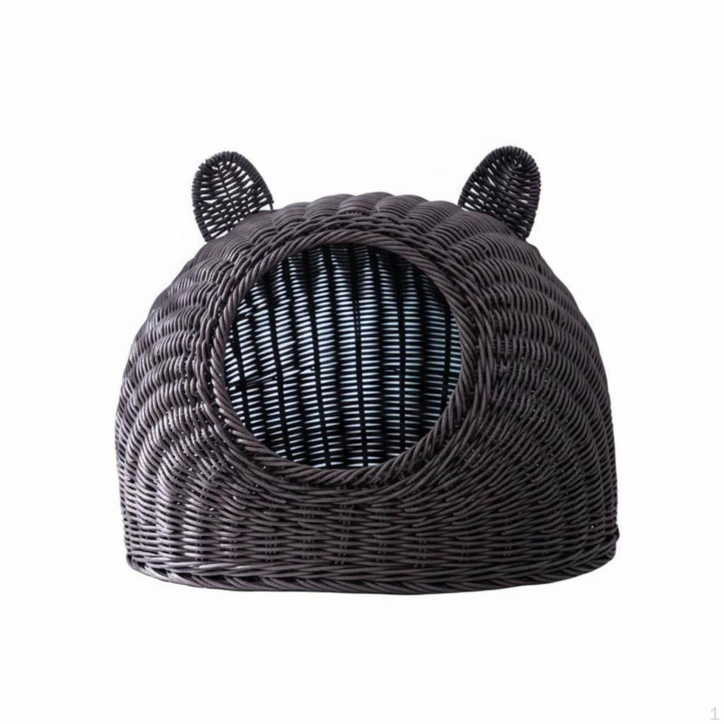 Woven Cat Bed Washable Rattan Nest Four Season Use Pet House for Cats, Indoor, Balcony, Patio S