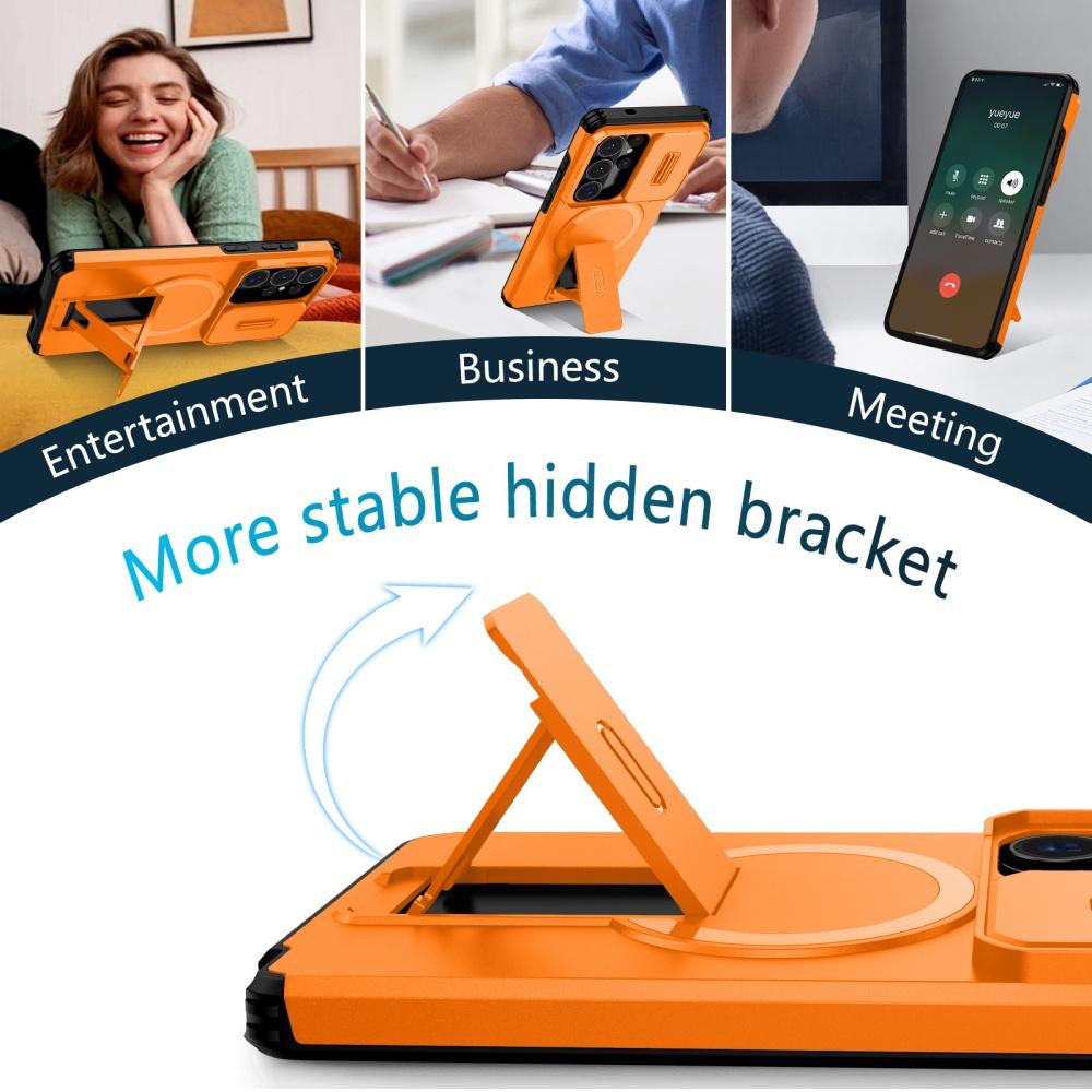 Armor Magnetic Bracket Holder Case for Samsung Galaxy S26 S2 Ultra S24 FE S23 Plus A A6 A16 Slide Camera Protection Cover