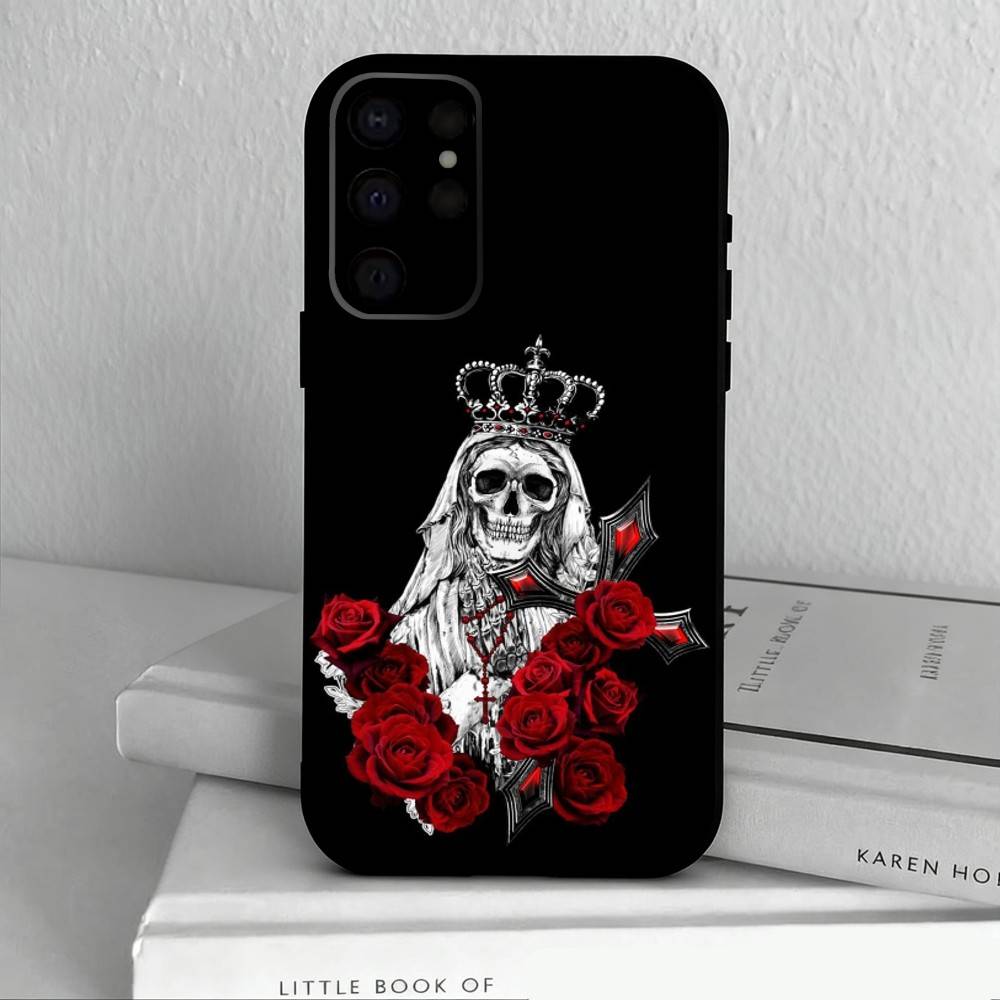 Santa M-Muerte P-print-T Phone Case For Samsung S25,24,23,22,30,21,10,9,Ultra,Plus,Lite,FE,4,5 G Soft Black Case