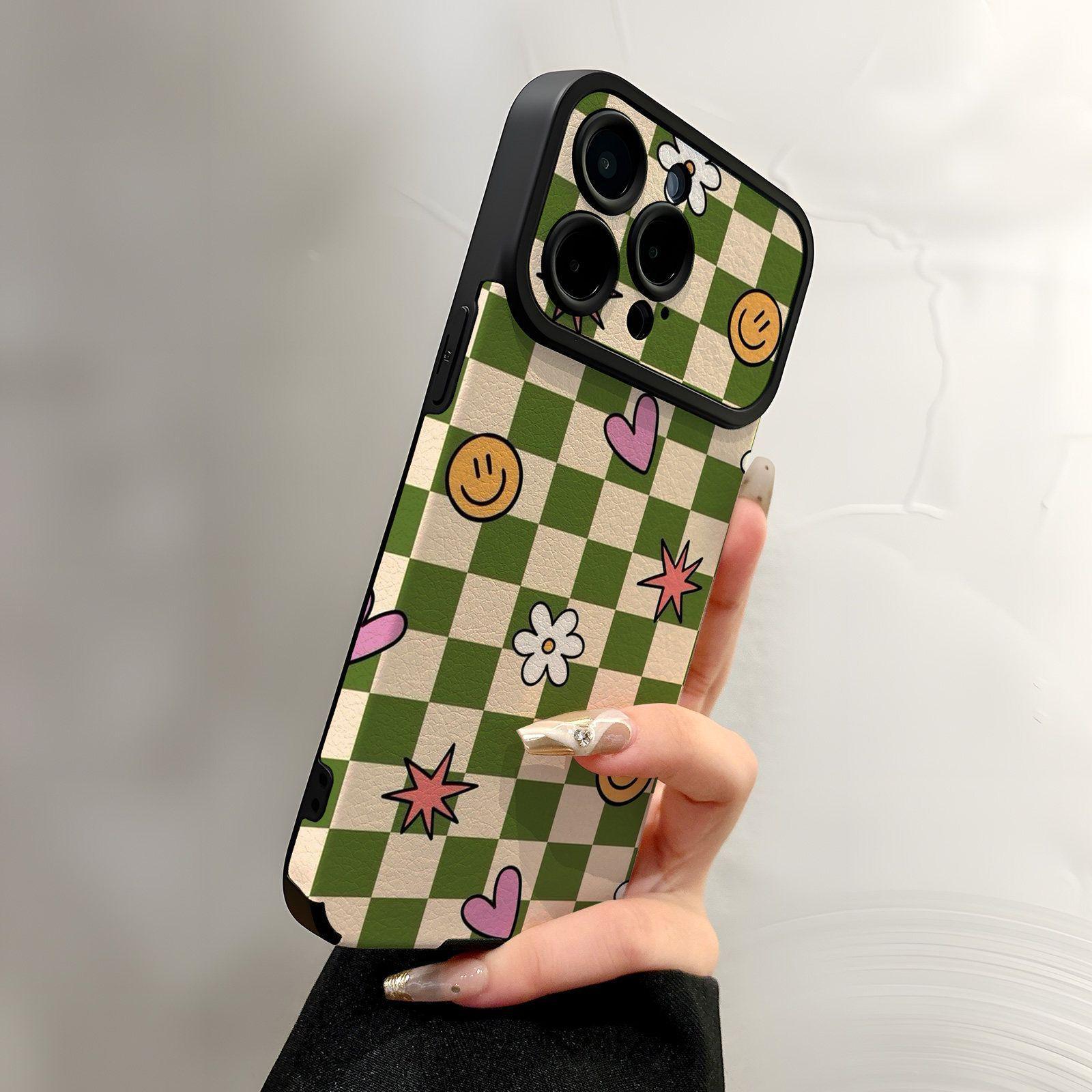

Fresh Green & White Plaid Smiley Face Case for iPhone 16 Plus and Apple 17 Promax iPhone 12