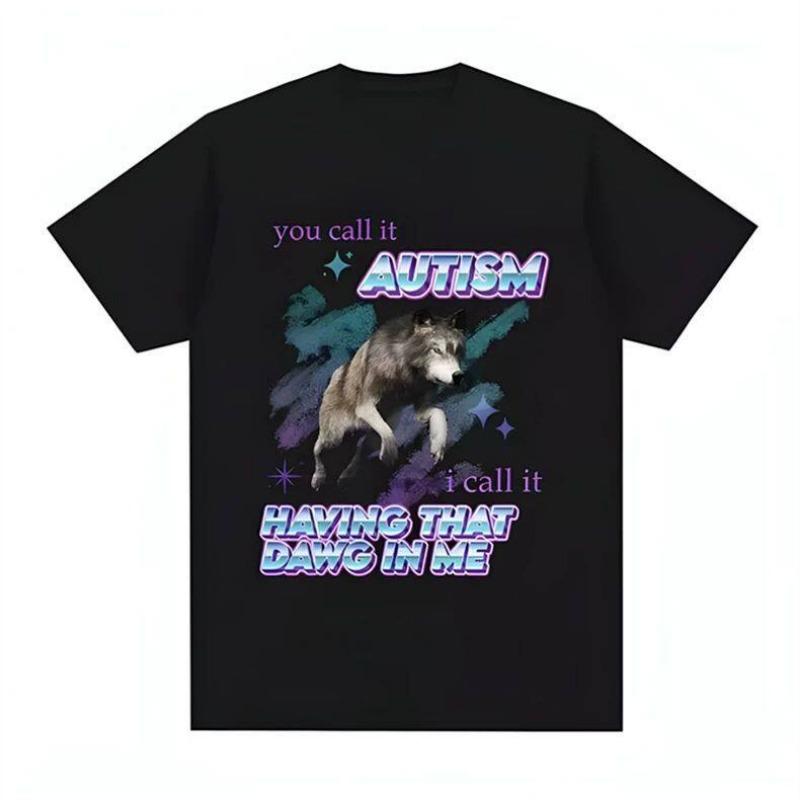 Wolf Pattern Pure Cotton Printed Men's and Women's Personalized Casual Short Sleeved Summer New Fashionable Round Neck T-shirt