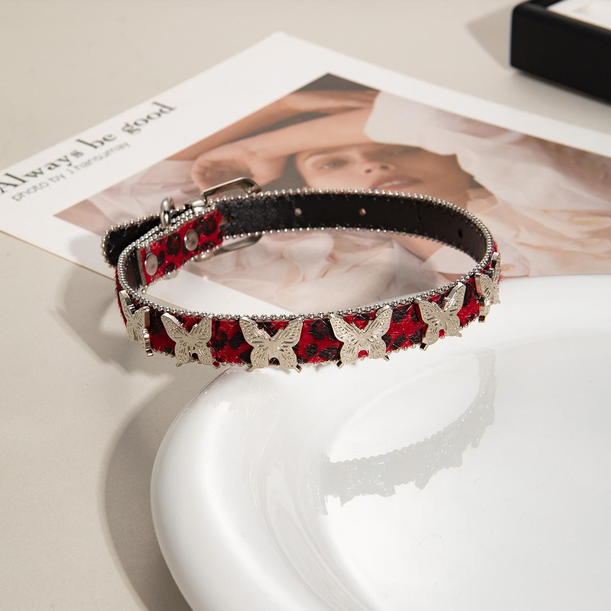 Vintage Sweet Cool Babes Wind Collar Punk Personality Butterfly Leopard Leather Necklace Niche Hip Hop Premium Necklace