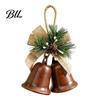 Vintage Style Hanging Decorations Christmas Bell Ornaments, Metal Double Jingle Bells Xmas Tree Retro Iron Ornaments Decoration with Pinecones Berries