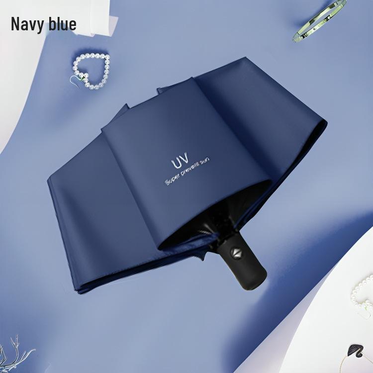 Triple-Fold Forest-Style Umbrella with 8 Ribs, Thick Black Coating for Sun Protection & Rain Shade