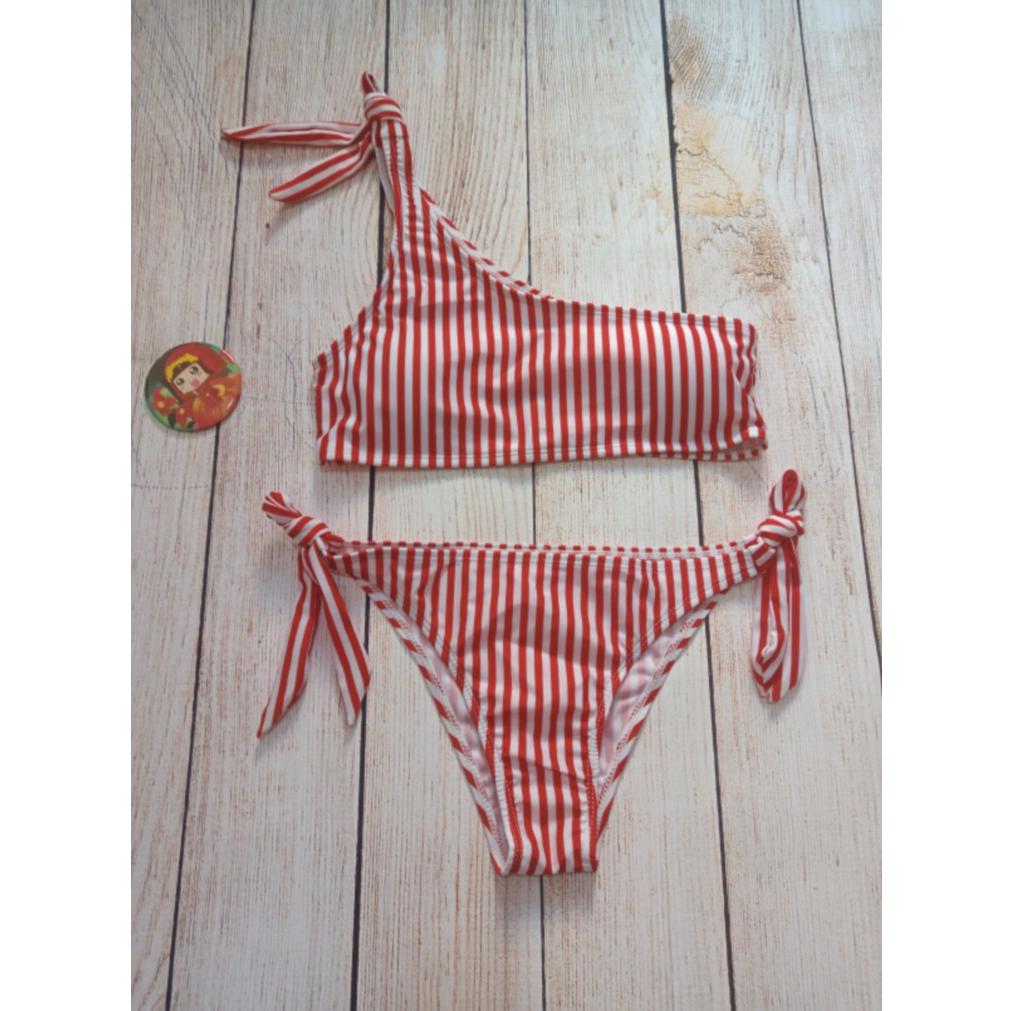 Buy Women Sexy Two Piece One Shoulder Swimsuit Striped Tie Side