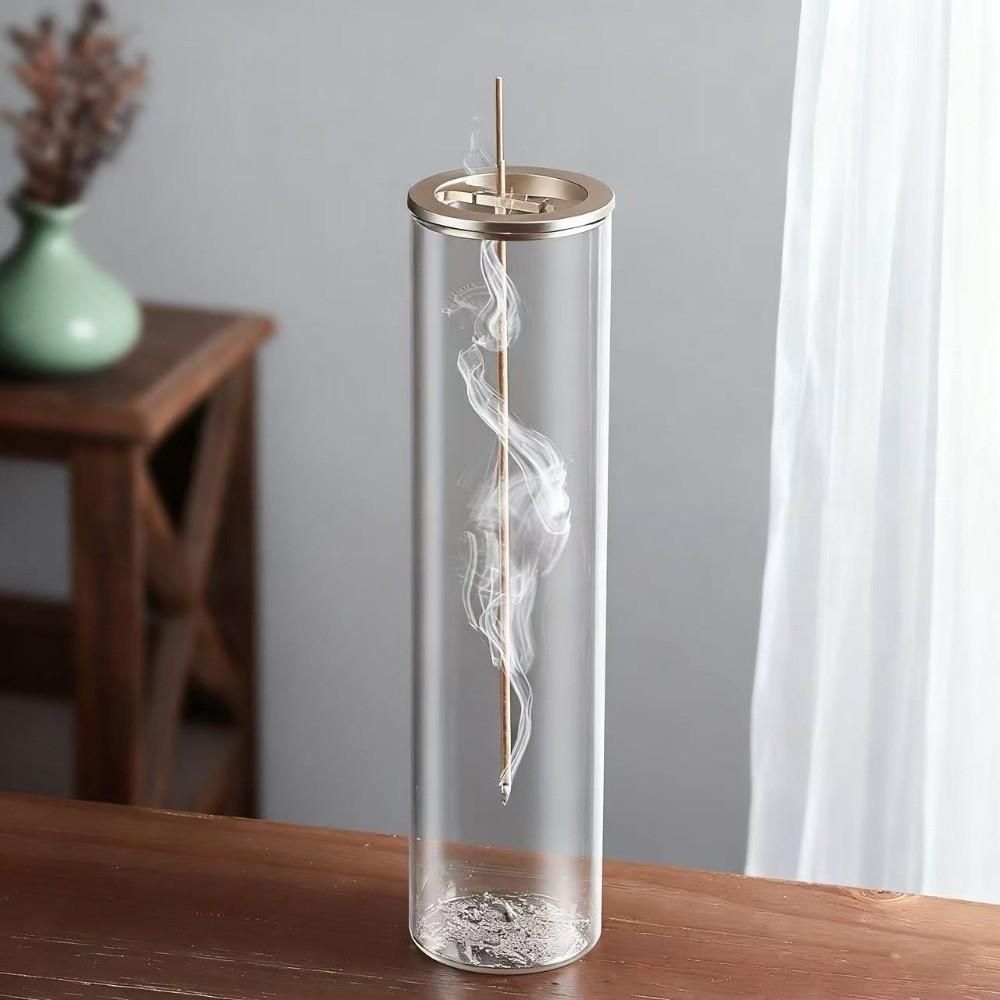 Cylindrical Shape Glass Incense Burner Zen Style Removable Ash Collector  Wellness Center