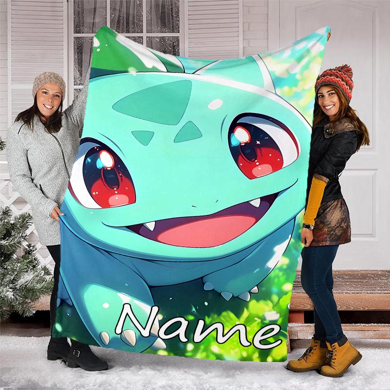 Personalized Custom Name Blanket - Pokémon Bulbasaur Print Design,Blanket for Sofa,Bed,Travel,Camping - Soft and Warm, Great Gift