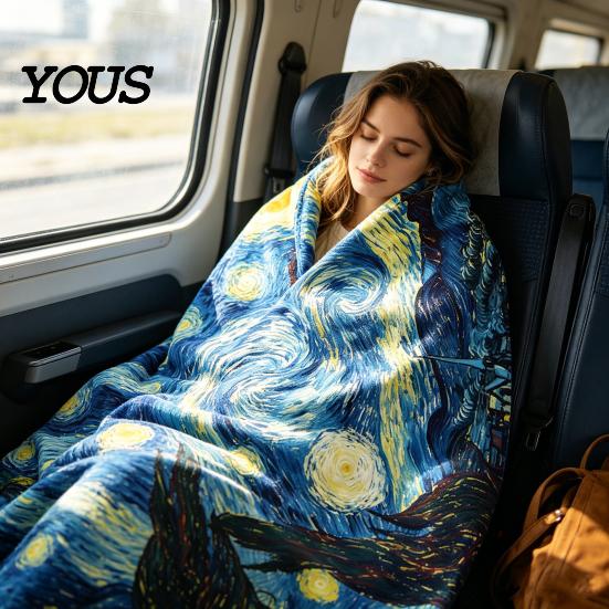 Pre-treated Blanket Oil Painting Nap Blanket, Soft Warmth Double-Sided Flannel, Digital Cozy Warm Flannel Print Shrink-Resistant Machine