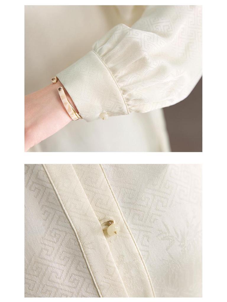 Women's Elegant French Silk Shirt - Autumn 2025, Long Sleeve Stand Collar, Luxurious Mulberry Silk Top.