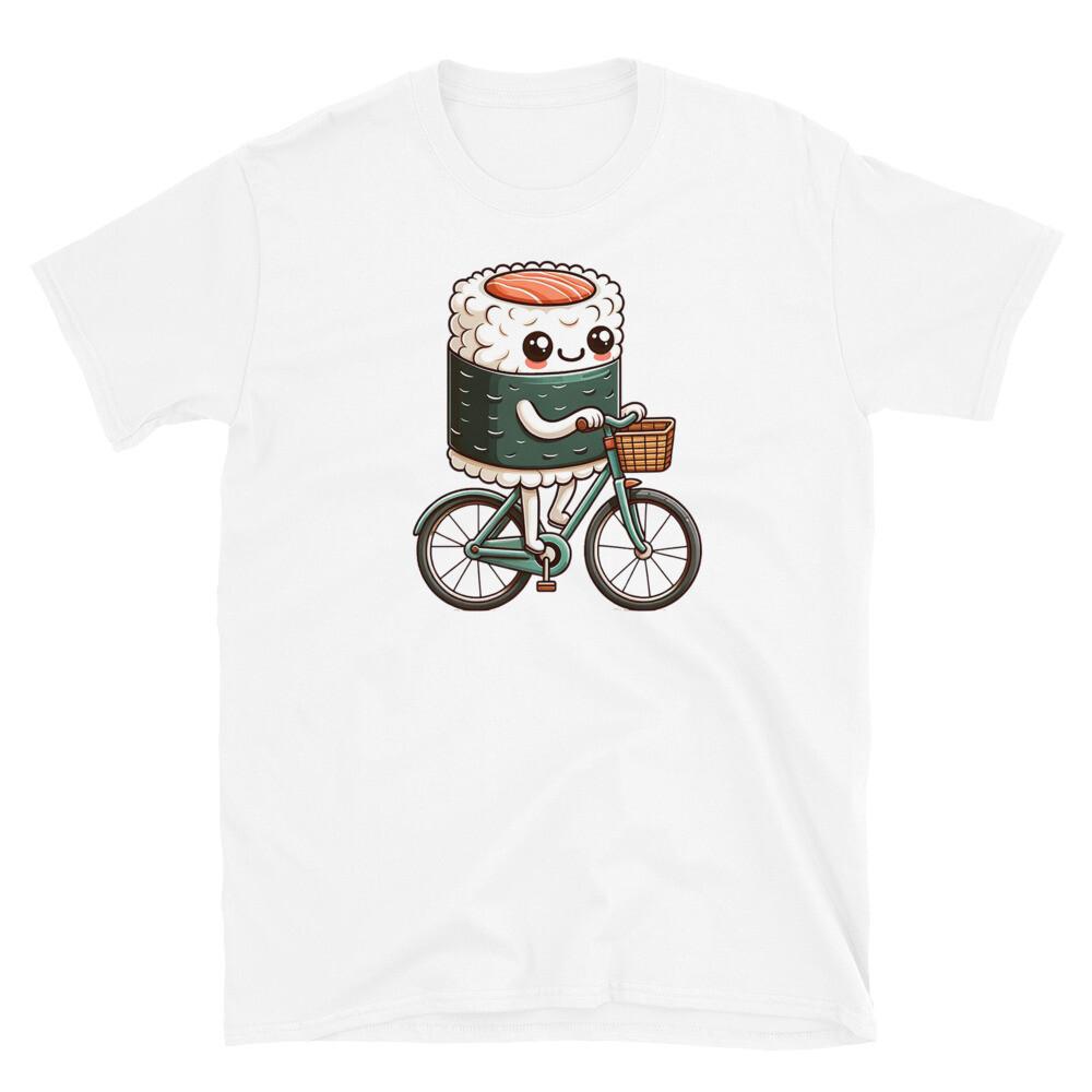 Kawaii Sushi Riding Bicycle T-shirt - Japan Culture Novelty Graphic Tee