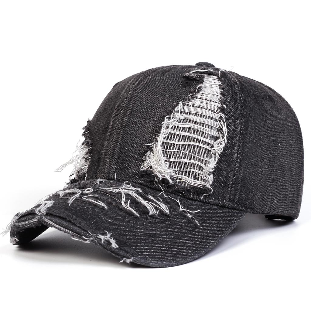 Men Vintage Holes Denim Wash Baseball Cap Outdoor Adjustable Sunscreen Leisure Hat Spring Autumn Travel Tourism Beach Vacation