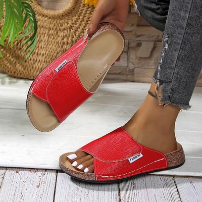 Schuhe mit dickem Absatz Fischmaul Keil Leicht Lässiger Absatz Flache Pantoletten Breiter Riemen Einfache Damen Sandalen Pantoletten Damen