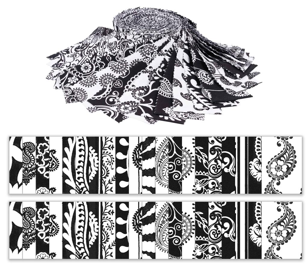 Soimoi 40Pcs Block & Paisley Print Cotton Precut Fabrics For Quilting Craft Strips 2.5 Inches Jelly Roll - White &
