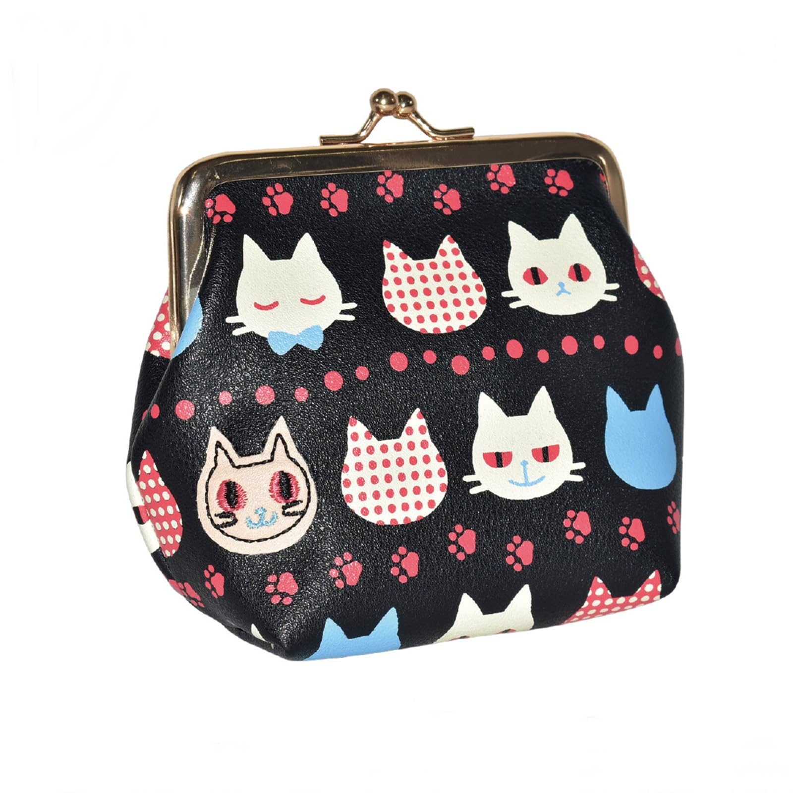 

Cat-themed pouch, makeup pouch, clasp closure, small accessory case, mini pouch, ki-198 (01 Black, Small)