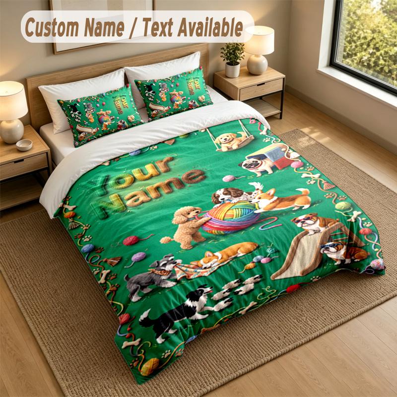Dog Theme Personalized 3Pcs Bedding Set Custom Text & Name 1 Sheet 2 Pillowcases Household Bedding 1pc