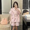 Internet Celebrity New Sweet Pink Love Bear Pajamas Women's Summer Short-sleeved Shorts Set Student Dormitory Casual Home