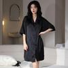 Nightgown Women's Summer Cool Ice Silk Short Sleeves New High-end Black Women's Simulated Silk Loungewear