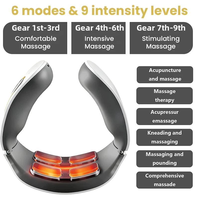 Intelligent Electric Neck Massager 6 Modes 9 Adjustable Speeds Neck and Shoulder Massage Relieves Fatigue Automatic Heating