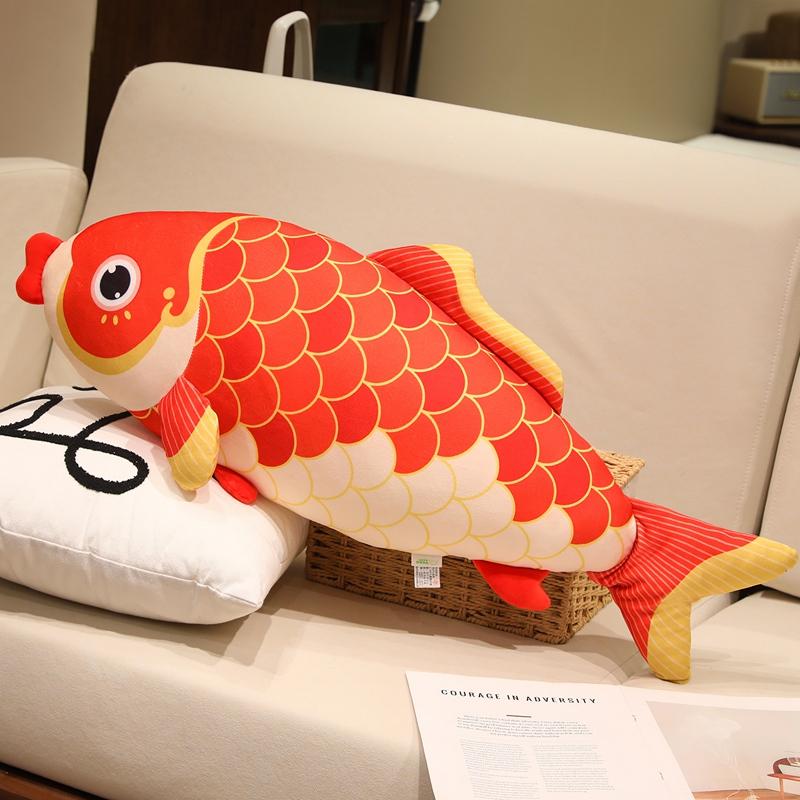 60Cm Red Koi Fish Plush Pillow Stuffed Ocean Animal Cushion Long Bolster Sleeping Companion Decoration