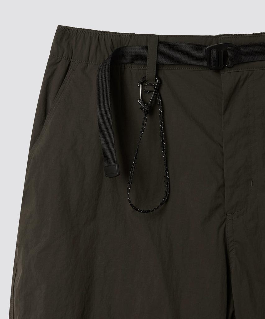 Musinsa Standard [Lazer Urbano] Calças Parachute de Cintura Larga com Cinto e Forro de Fleece [Cinza Lama]