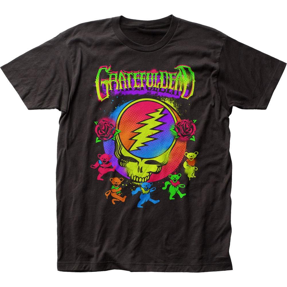 Grateful Dead Neon Splatter Mens T Shirt Music Classic Concert Band Tee Black