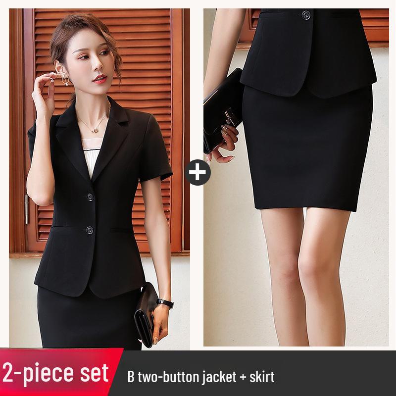 Traje Profesional de Verano para Mujer: Blazer formal de manga corta con falda o pantalones