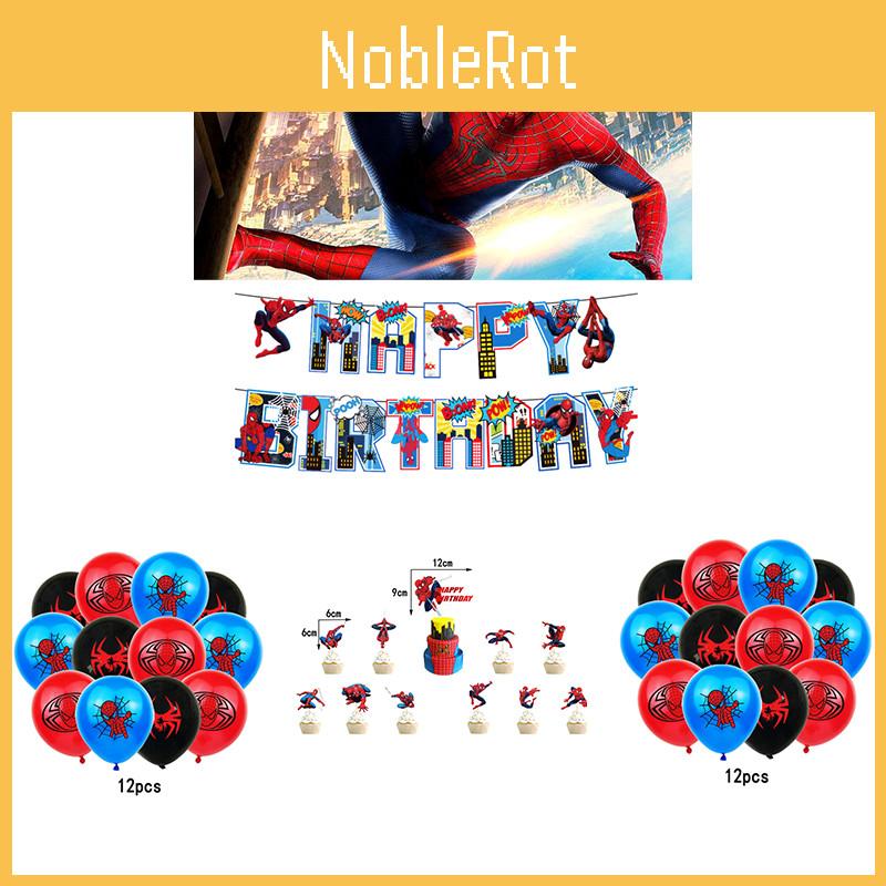 Happy Spiderman Birthday Party Decor Banner Cake Decorations Baby Balloons Kids
