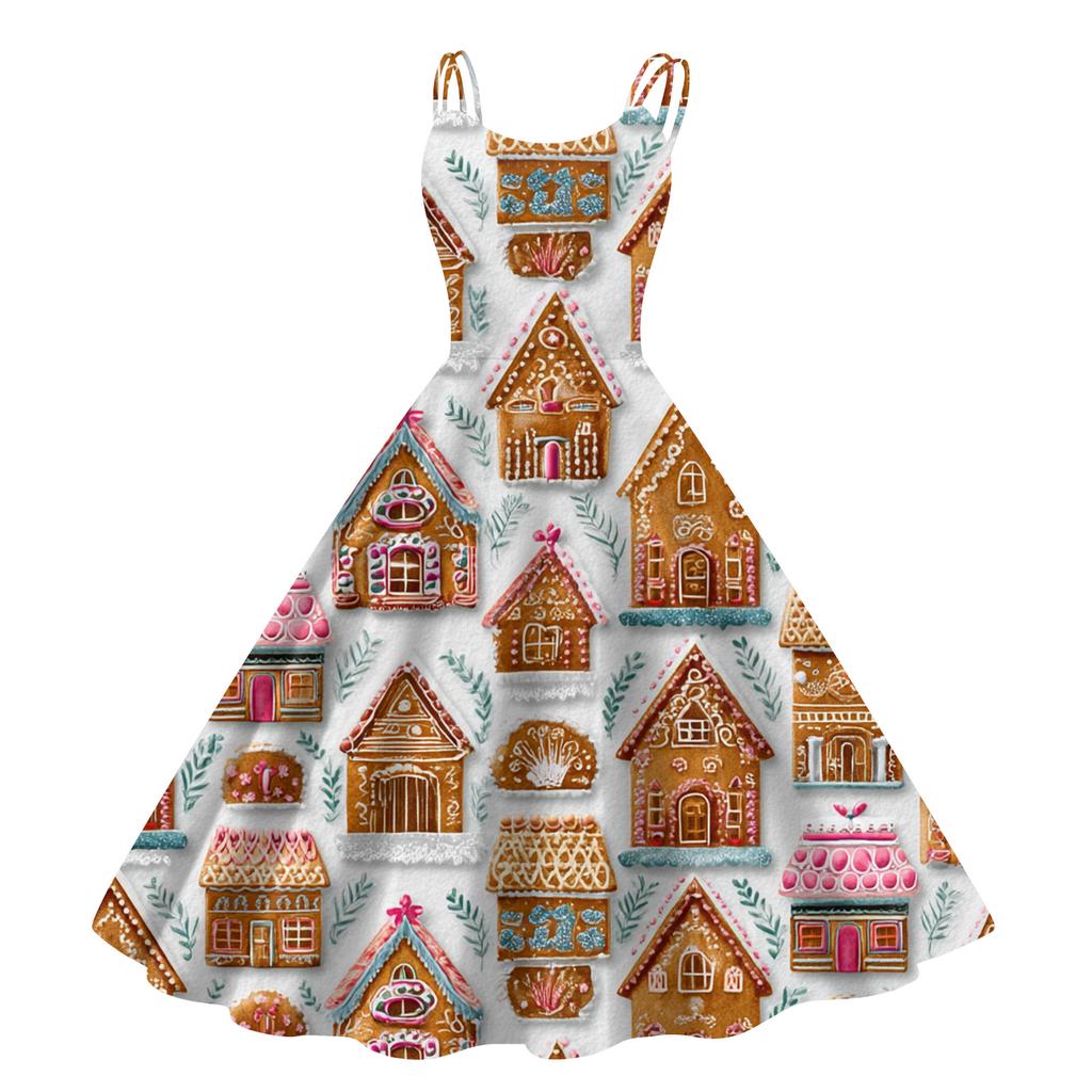 Women's Fashion Casual Christmas Print Sexy Off-the-shoulder Punk Retro Dress