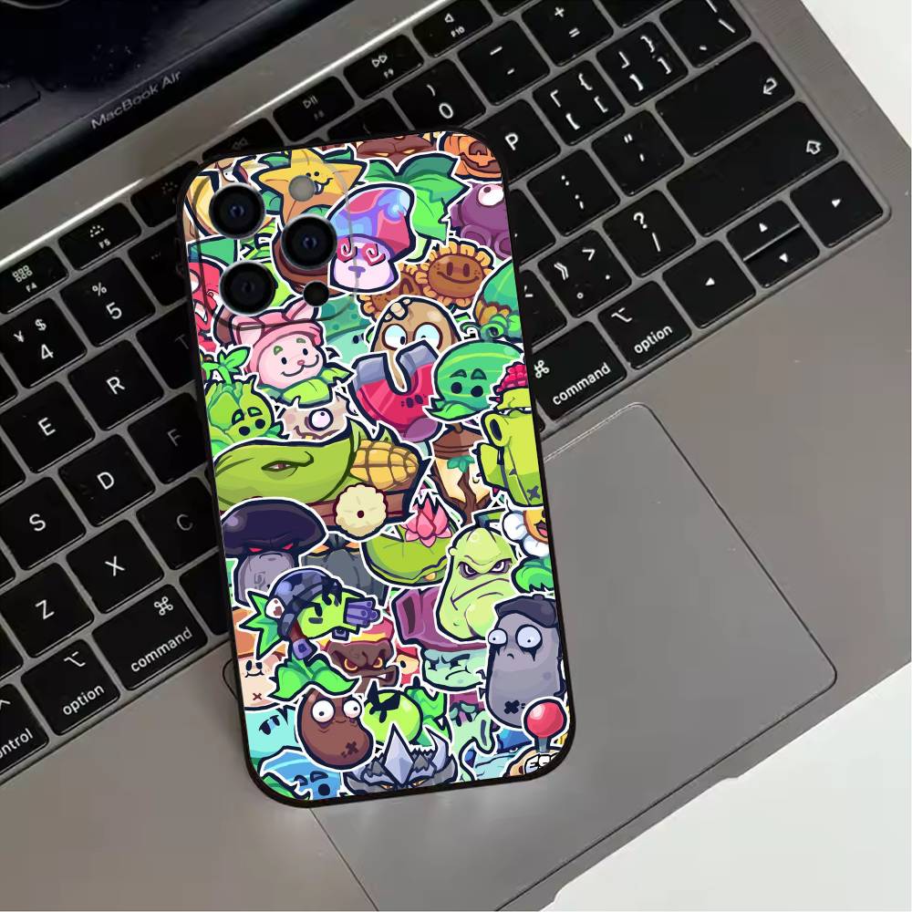 P-Plants Zombies Game  Phone Case For iPhone 17,16,15,14,13,12,11 Plus,Pro Max,XS,Soft Silicone Black Cover