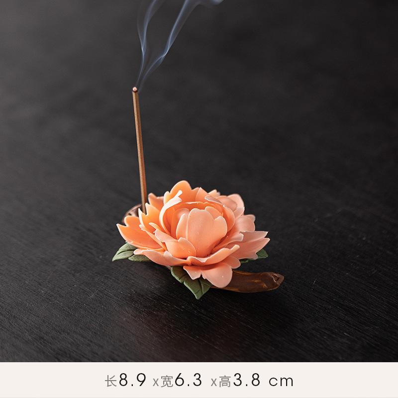 Zen Ceramic Censer Handicrafts Home Ornaments Peonies Incense Burner Flower Incense Stick Holder Home Office Table Decoration