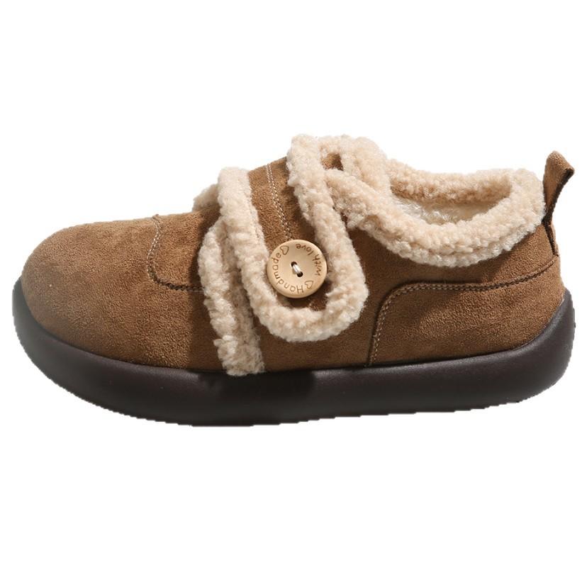 Klettverschluss bequeme Einzelschuhe Pendeln flachsohlig flauschige Schuhe Herbst und Winter modisch Retro dicksohlig flache Öffnung rutschfest Baumwollschuhe