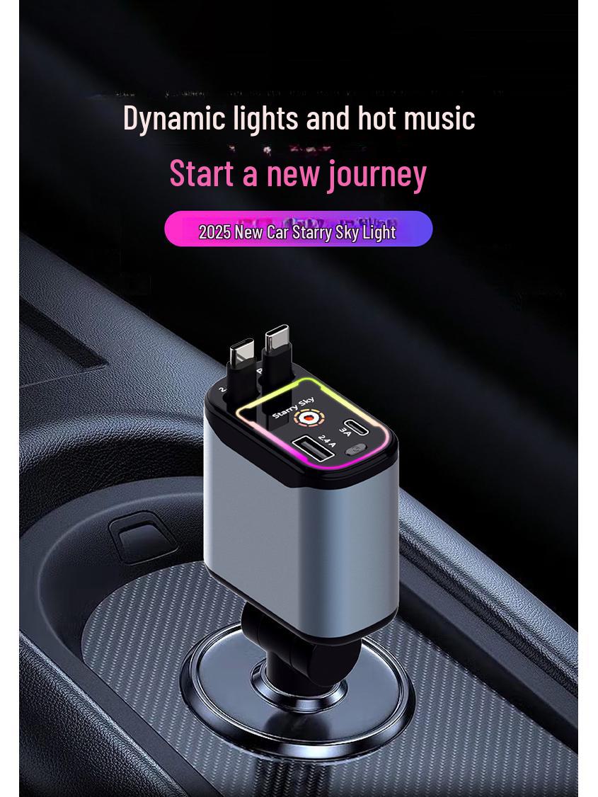 

Многофункциональное автомобильное зарядное устройство Starry Sky с проекционным светом и двумя втягивающимися кабелями
