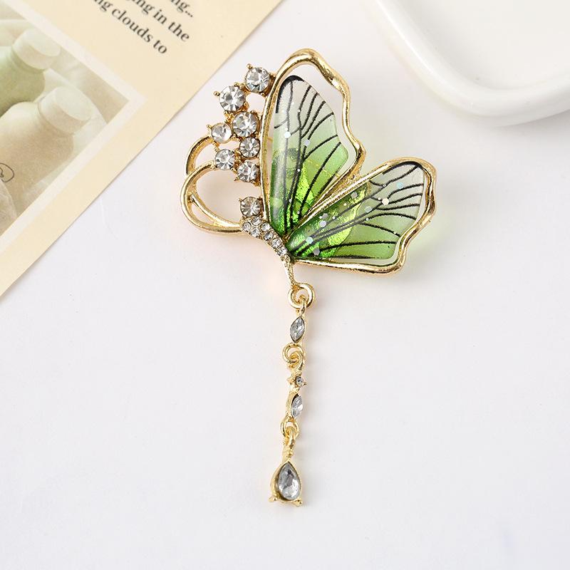 Elegant High-End Butterfly Tassel Brooch with Water Drop Pendant