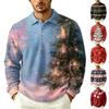 Men's Fall Casual Outdoor Pullover, Long Sleeve Collared Top with Pocket and Christmas Print