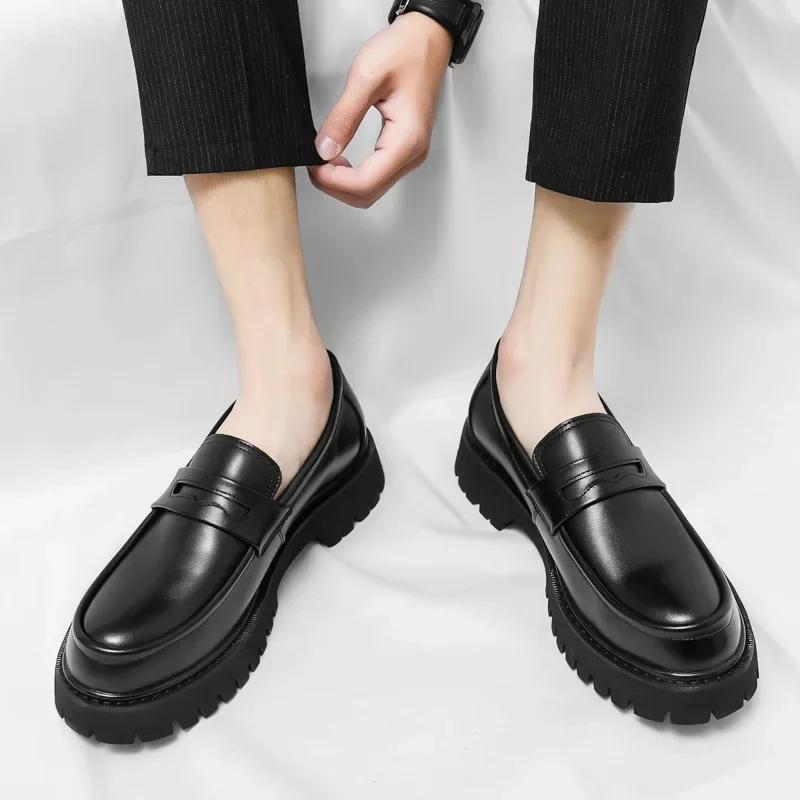 FashionFashion Casual New Designer Platform Shoes for Men Spring Autumn Cow Leather Loafers Male Increase Black Men's Shoes