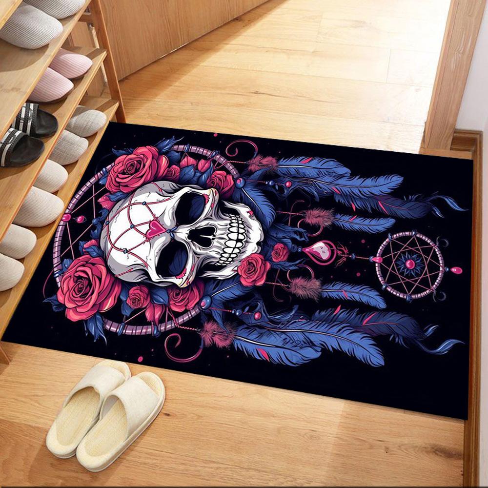 Knife Skull Floor Mat Perfect for Playrooms Dormitory Balcony Entryway Antislip Carpet Office home decor Spiritual Gift