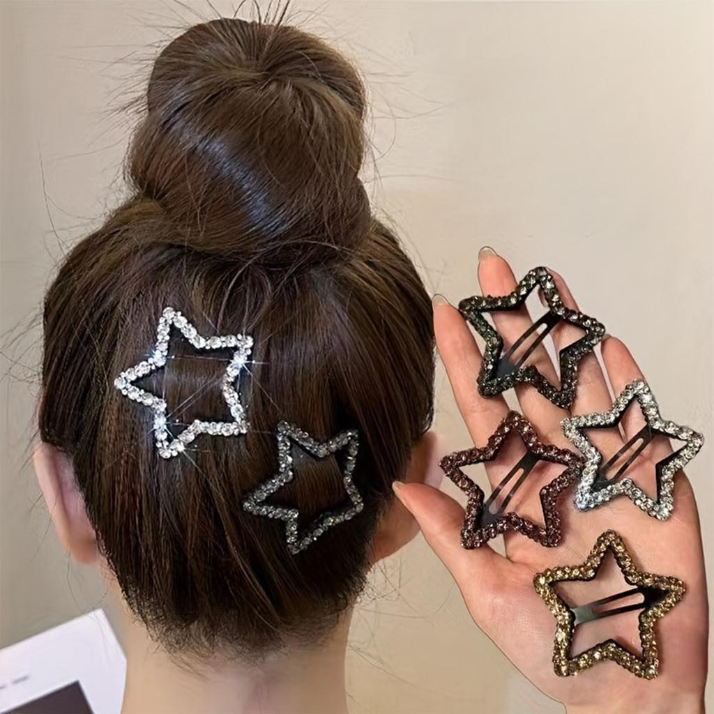 2pcs Star Shaped Rhinestone Hair Clips Fashion Accessories for Women Girls Decorative Hairpins Stylish Hair Holders