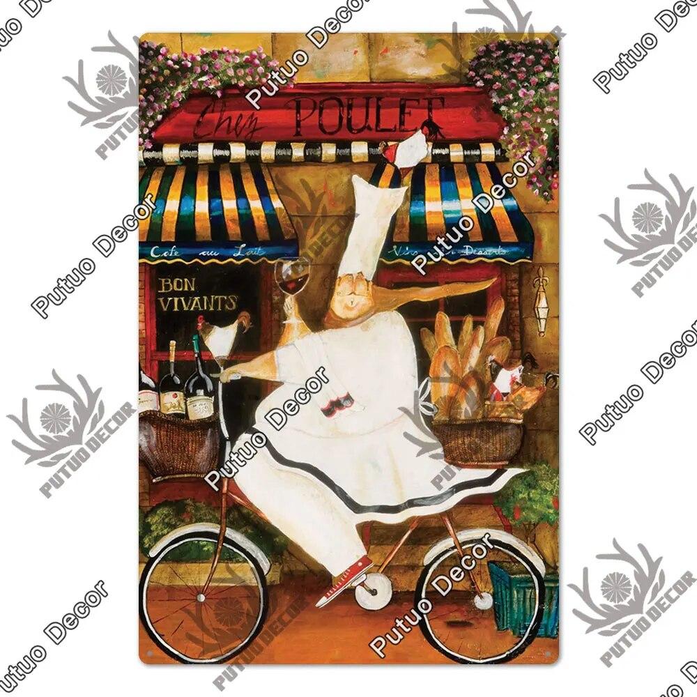 Putuo Decor Chef Metal Painting Retro Tin Sign Cook Kitchen Vintage Wall Decor Restaurant Diner Bistro