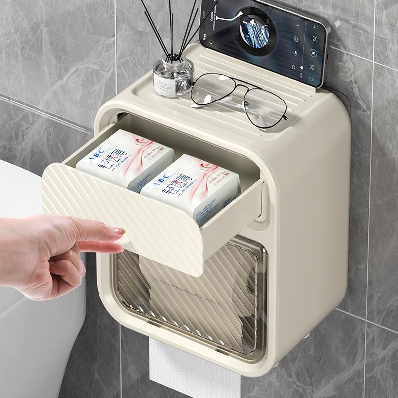 Waterproof Wall-Mounted Punch-Free Tissue Box & Toilet Paper Holder
